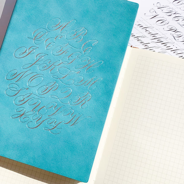 Alphabet Notebook - A5, Turquoise with Silver Foil